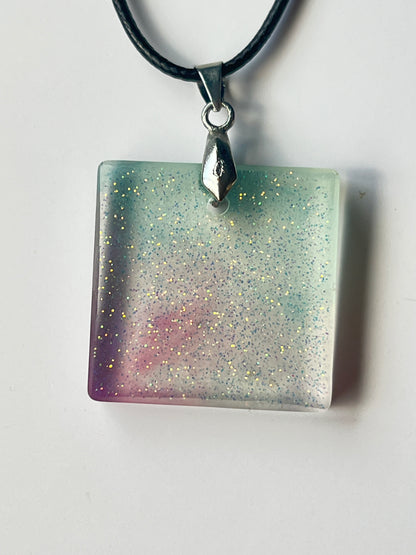 Fairy Mist — Mint, Blush & Iridescent Glitter Resin Pendant