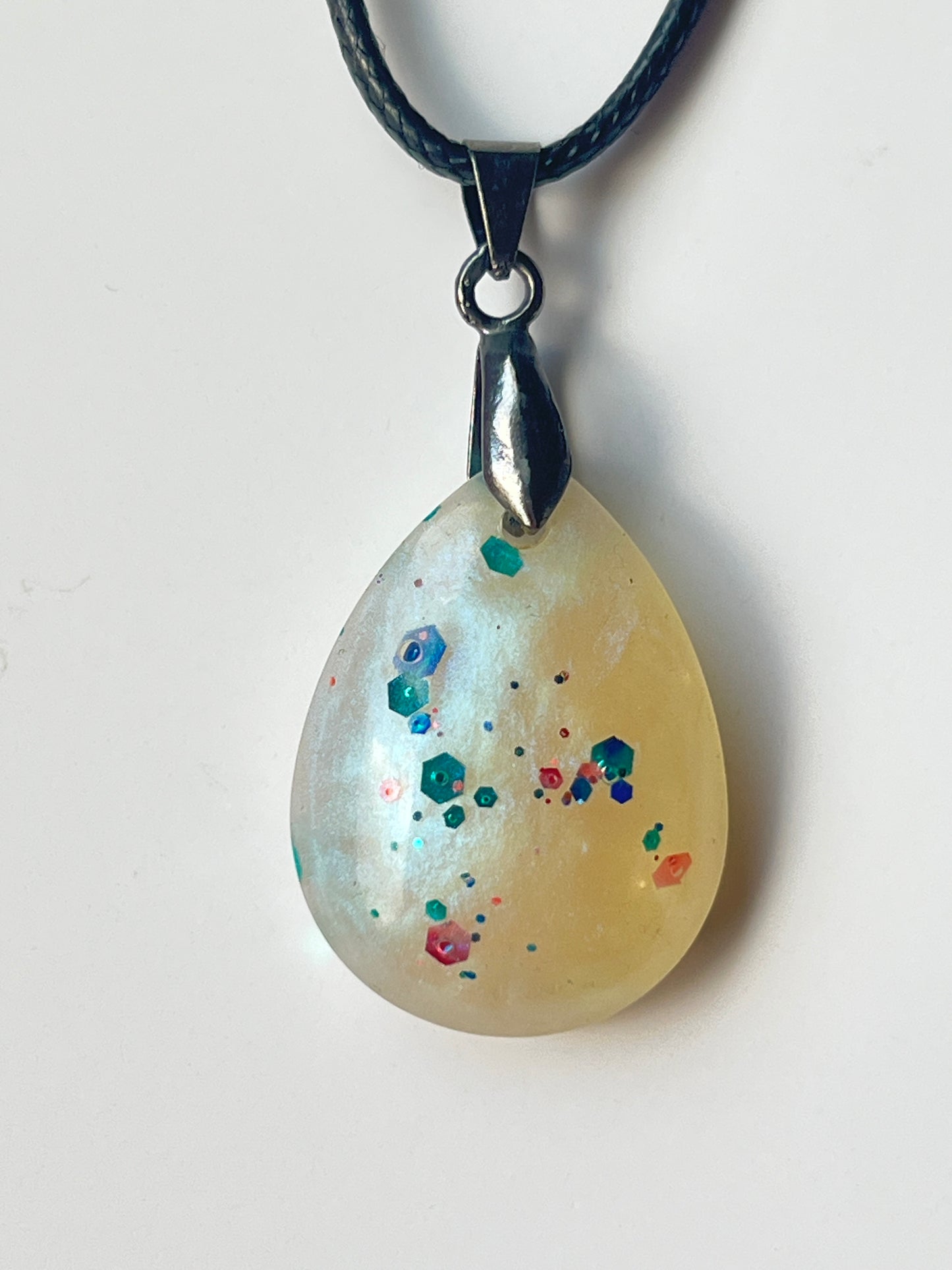 Moonstone Confetti — Cream & Multicolor Glitter Resin Pendant