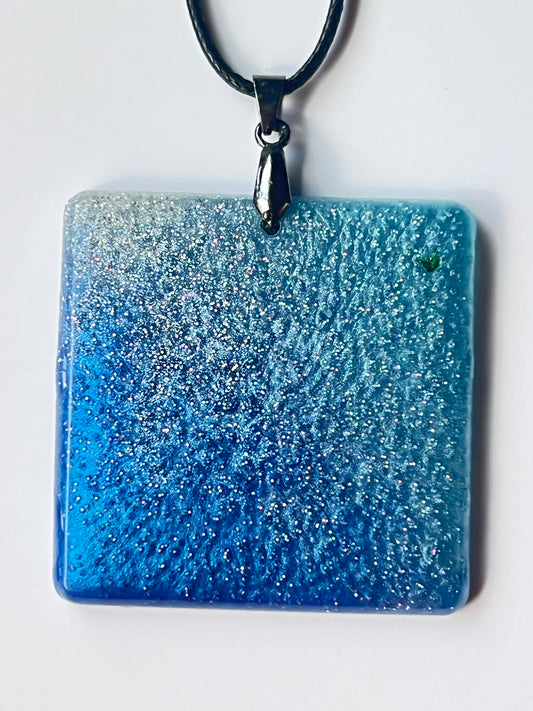 Deep Water Shimmer — Blue & Silver Glitter Resin Pendant