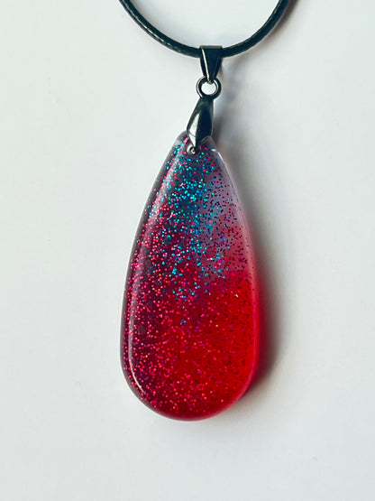 Dark Star — Crimson & Electric Blue Glitter Resin Pendant
