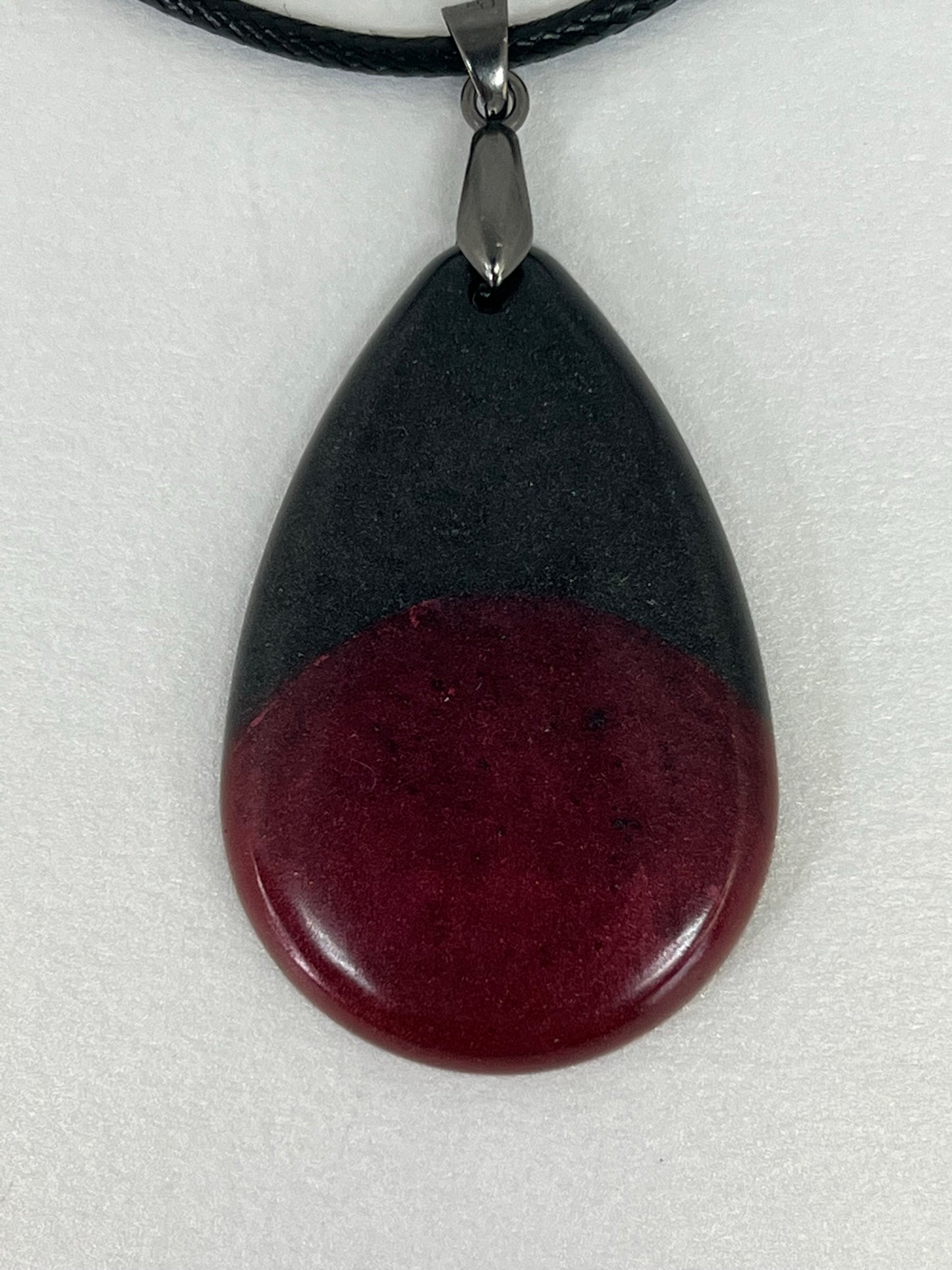 Midnight & Magma — Black & Crimson Resin Pendant
