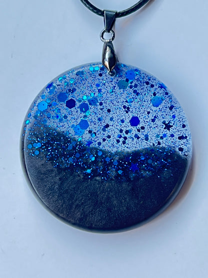 Midnight Sky — Black & Blue Galaxy Resin Pendant