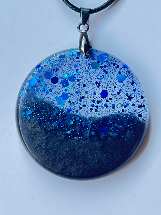 Midnight Sky — Black & Blue Galaxy Resin Pendant