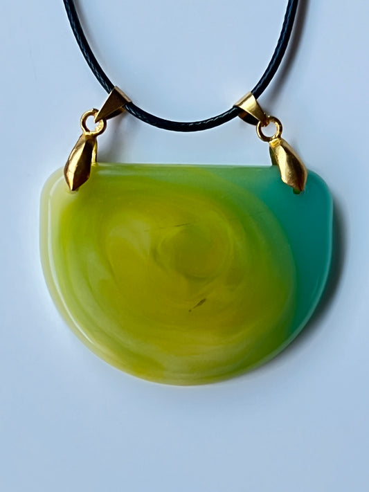 Solar Jade — Chartreuse & Teal Bib Resin Pendant