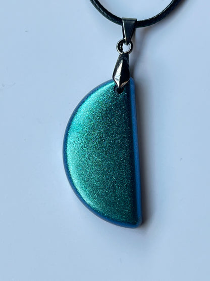 Teal Moon — Dichroic Shimmer Half Moon Resin Pendant
