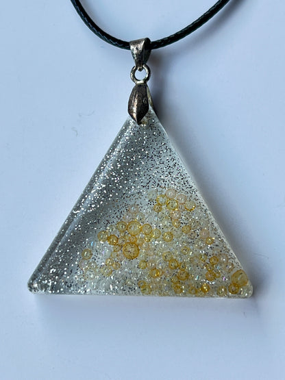 Alchemist's Pyramid — Silver & Gold Bubble Resin Pendant