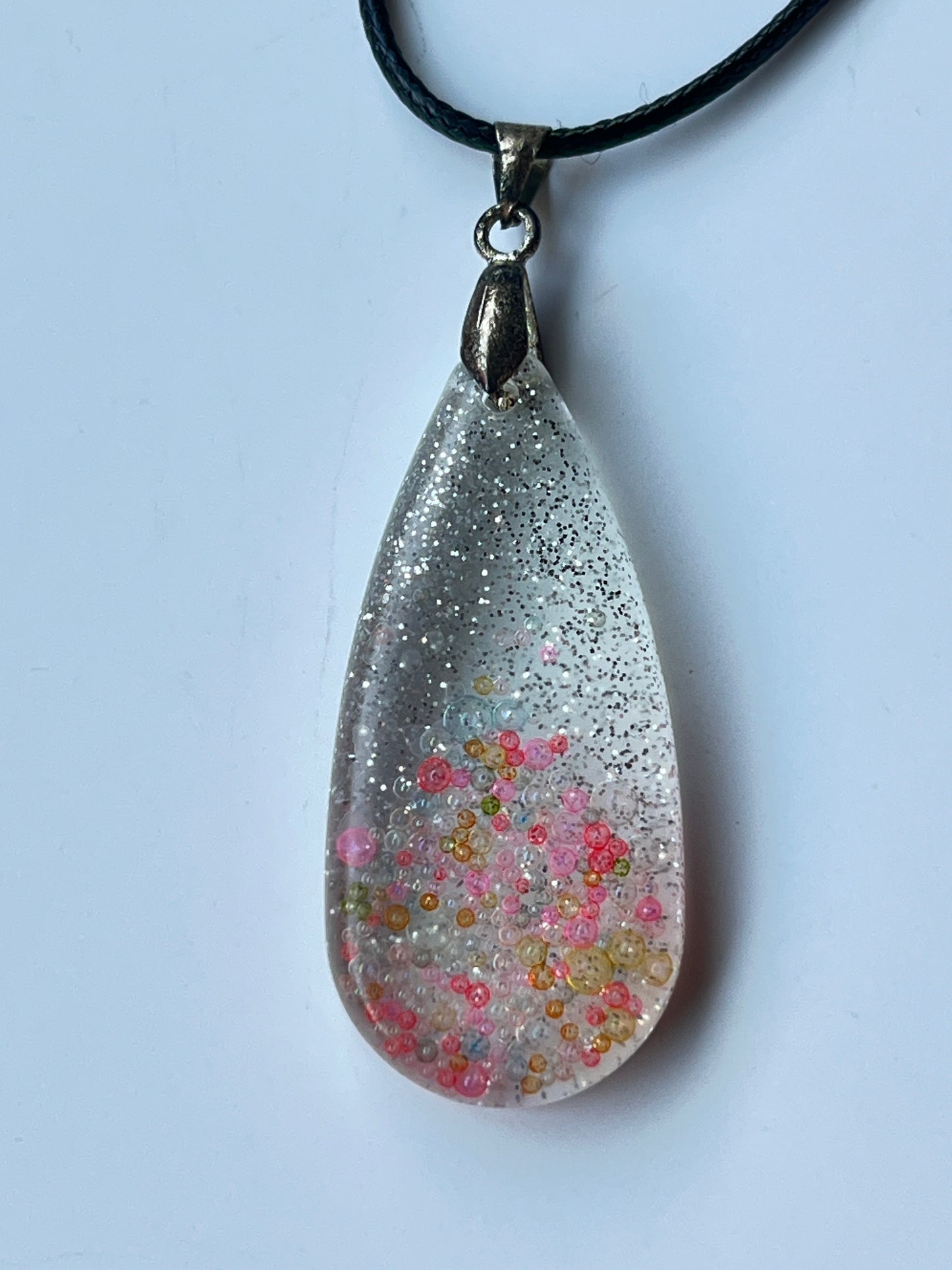 Garden Rain — Silver & Pastel Bubble Resin Pendant