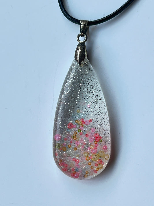 Garden Rain — Silver & Pastel Bubble Resin Pendant