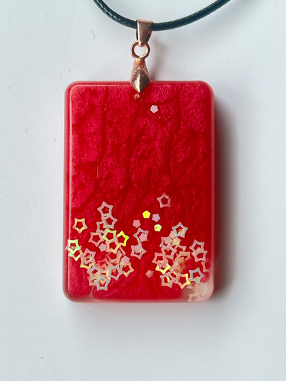 Rising Stars — Red & Iridescent Star Resin Pendant
