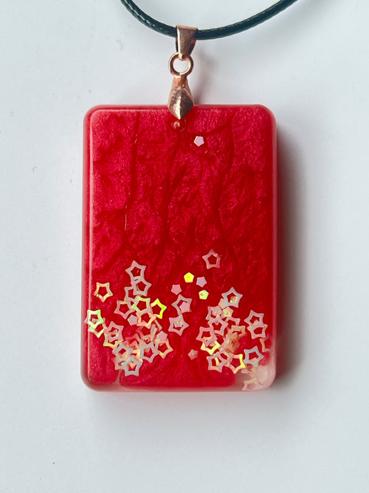 Rising Stars — Red & Iridescent Star Resin Pendant