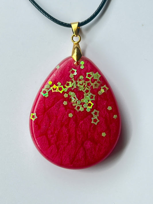 Golden Constellation — Magenta & Gold Star Resin Pendant