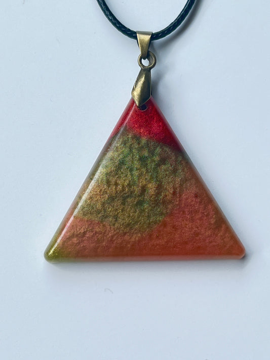 Unakite Pyramid — Red, Green & Terracotta Resin Pendant