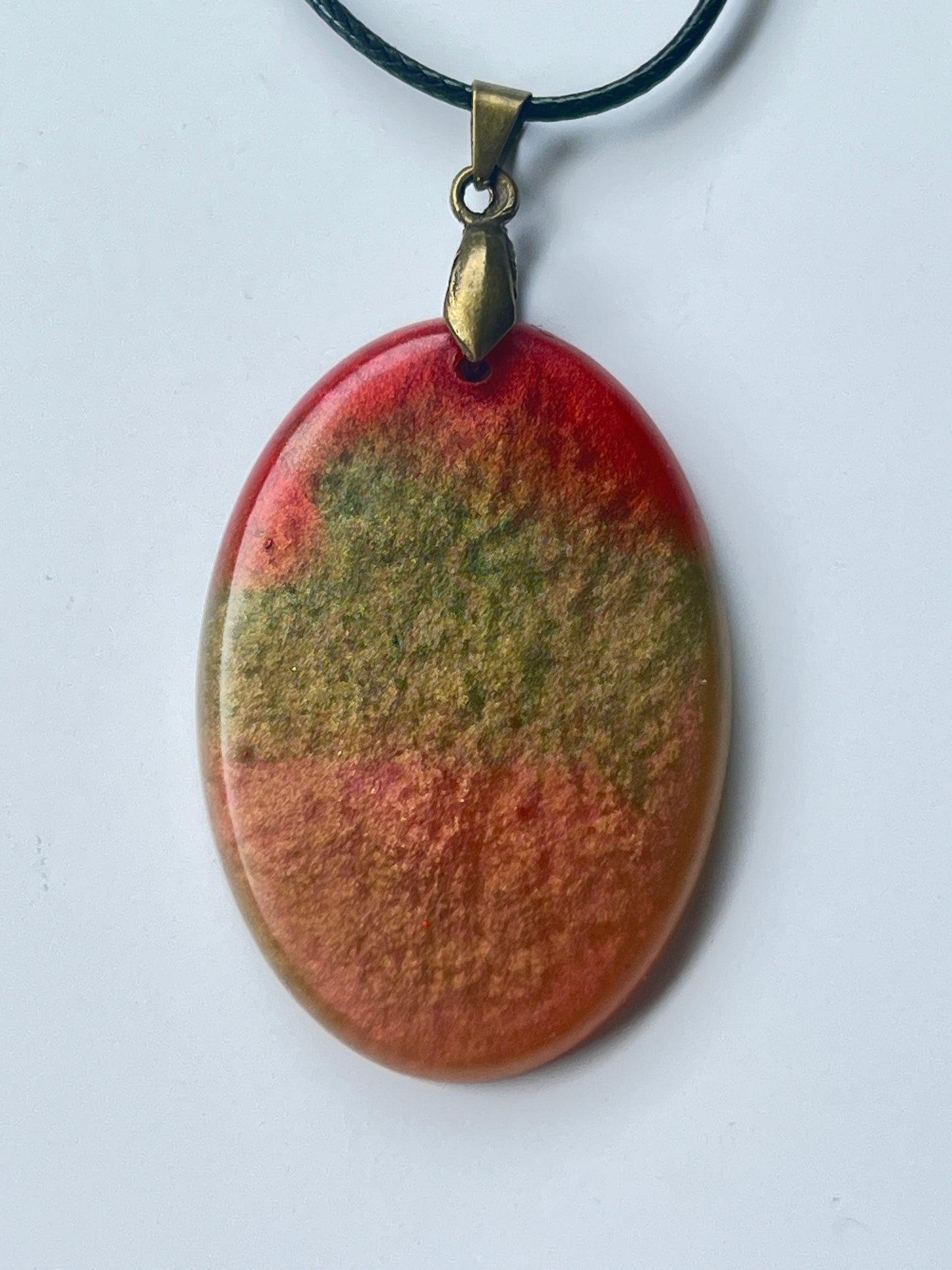 Unakite Stone — Red & Olive Green Resin Pendant