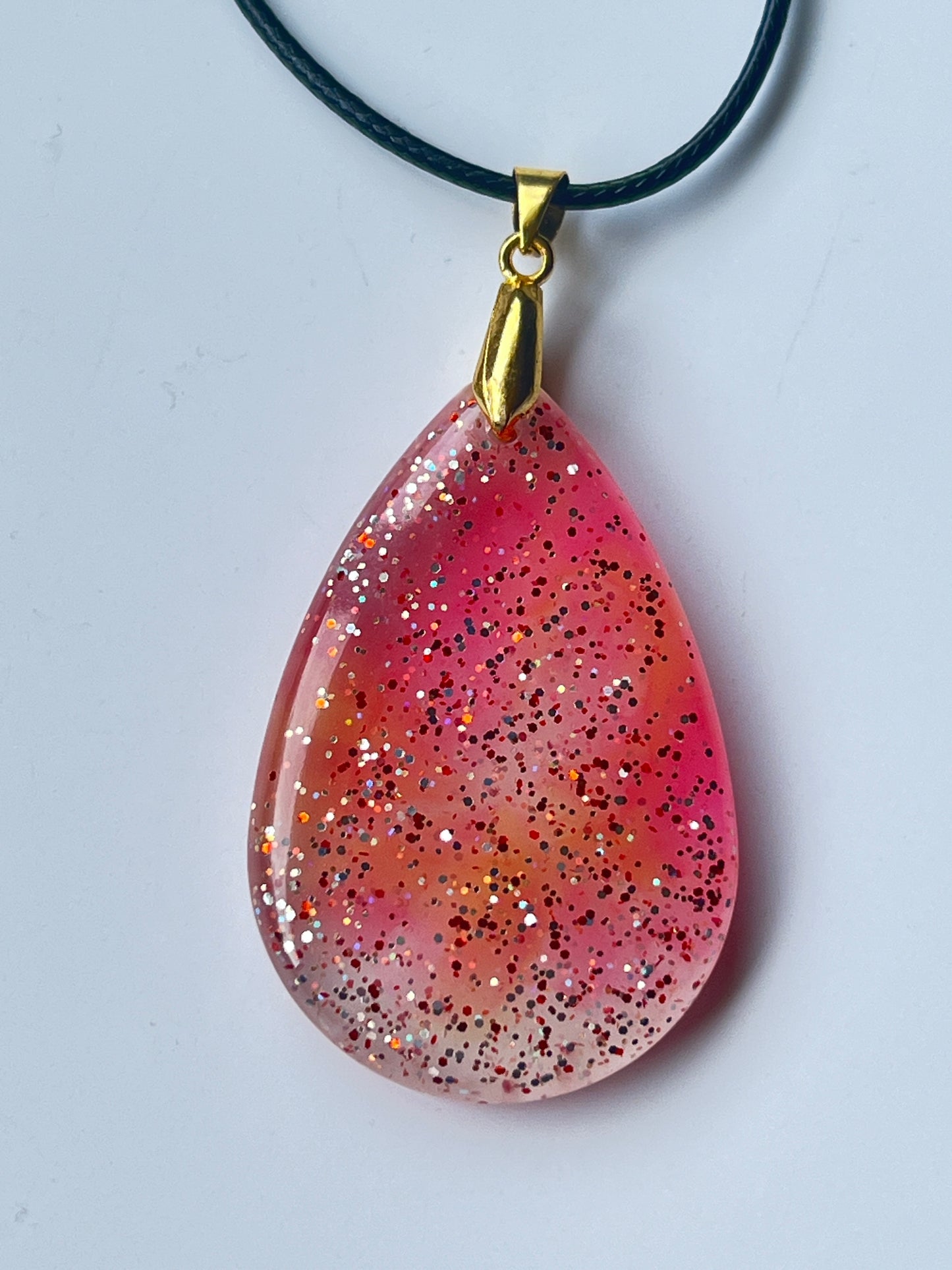 Strawberry Dusk — Pink, Peach & Glitter Resin Pendant