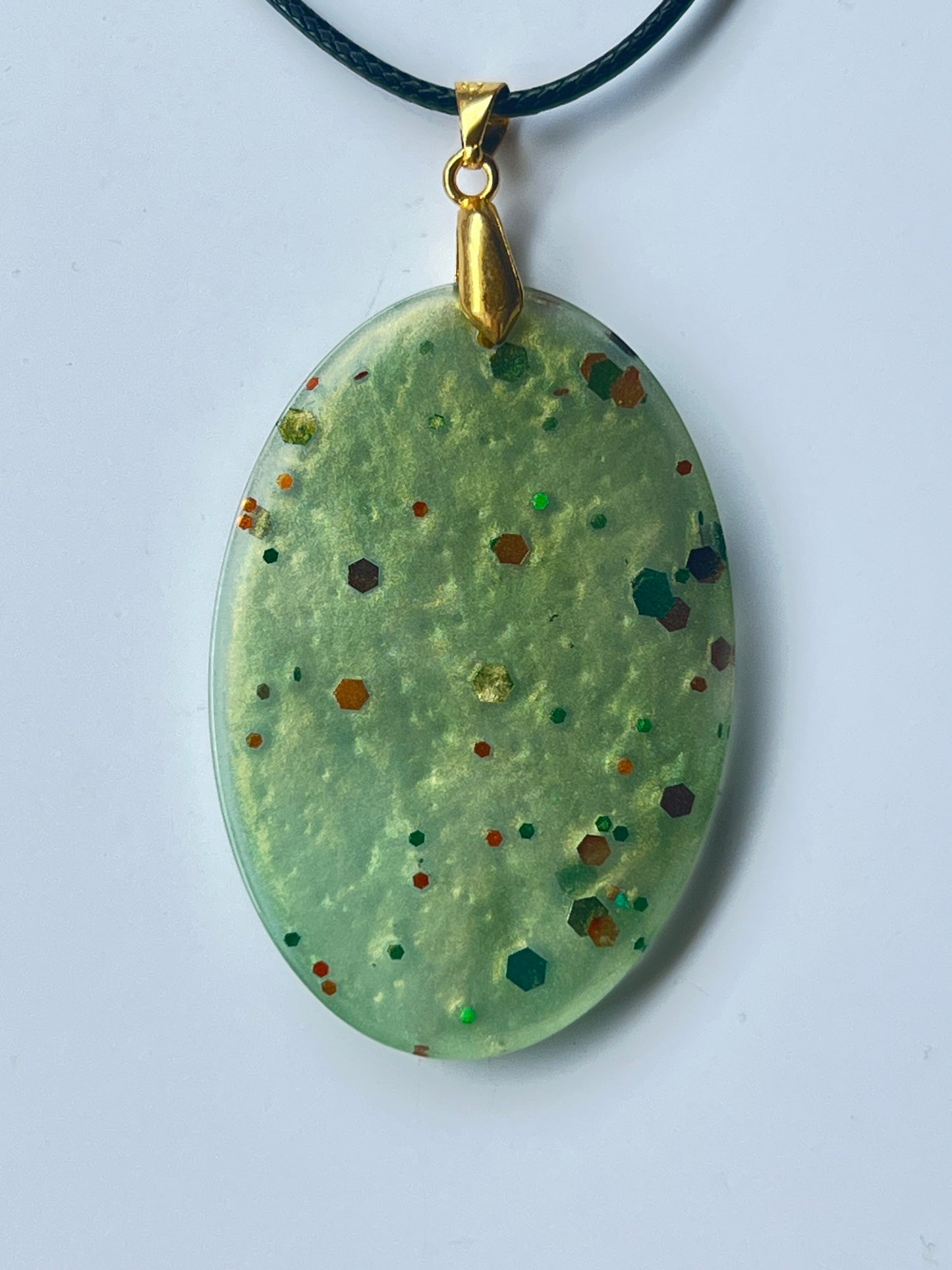 Jade Confetti — Celadon & Multicolor Glitter Resin Pendant