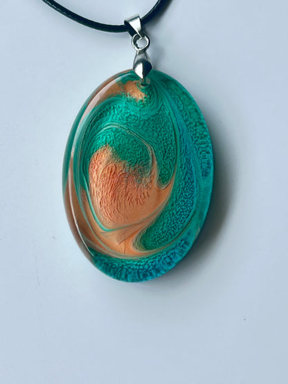 Teal Planet — Teal & Peach Swirl Resin Pendant