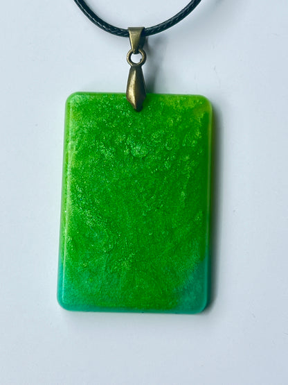 Rainforest Tile — Electric Green & Teal Resin Pendant