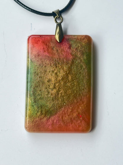 Autumn Marsh — Red, Olive & Gold Resin Pendant