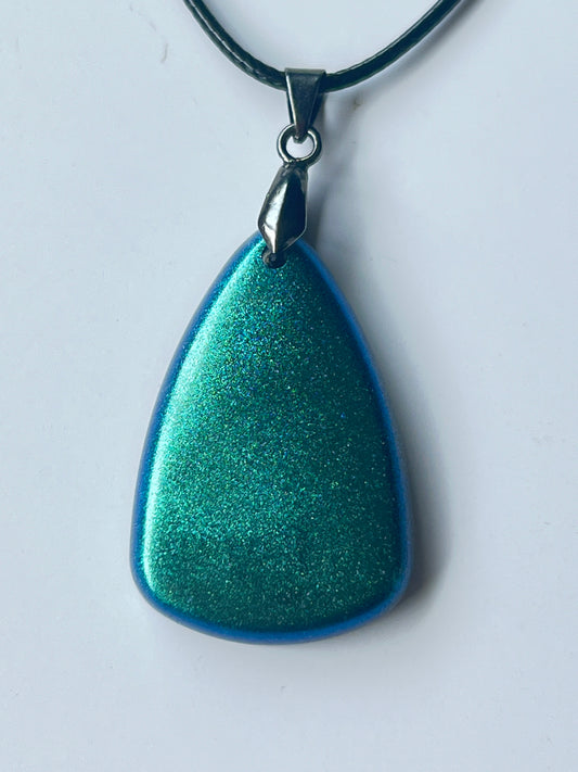 Scarab Wing — Dichroic Green & Blue Resin Pendant