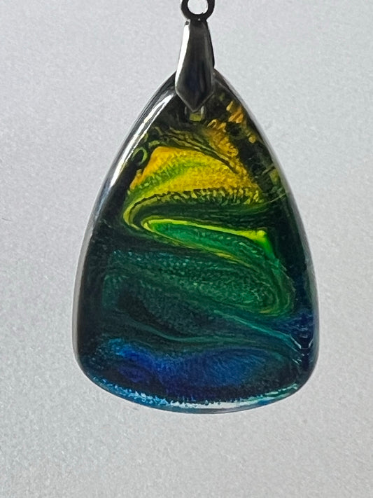 Dark Tide — Midnight Green & Gold Resin Pendant