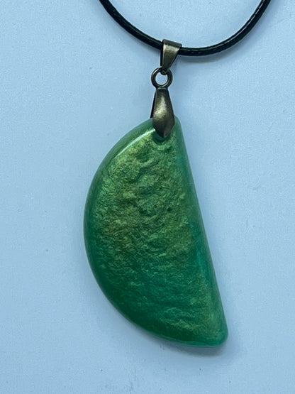 Verdant Moon — Pearlescent Green Resin Pendant