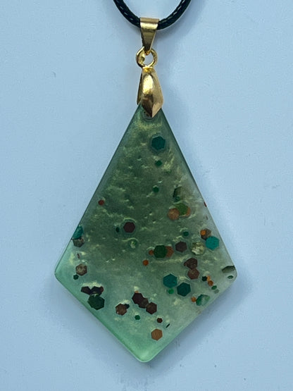 Sea Glass Diamond — Frosted Celadon & Multicolor Glitter Resin Pendant