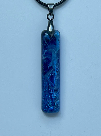 Deep Current — Royal Blue Swirl & Iridescent Glitter Resin Pendant