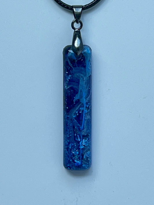 Deep Current — Royal Blue Swirl & Iridescent Glitter Resin Pendant