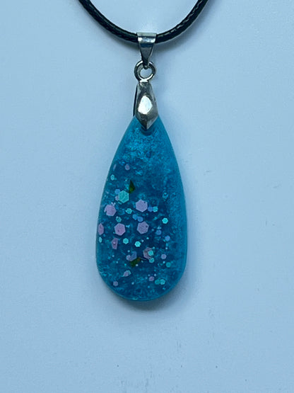 Blossom Tide — Dusty Teal & Blush Pink Glitter Resin Pendant