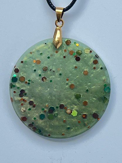 Harvest Moon — Sage Green & Earthy Glitter Circle Resin Pendant