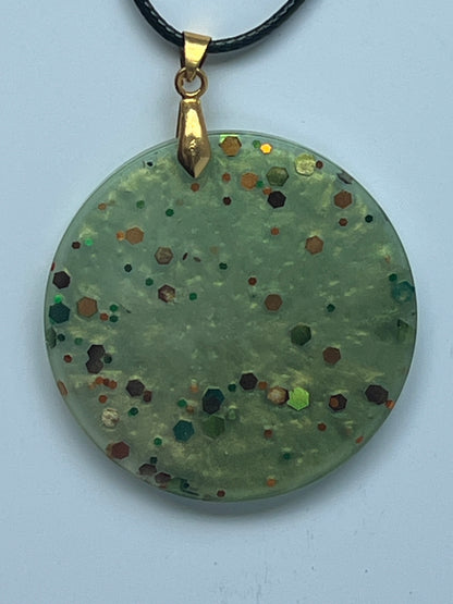 Harvest Moon — Sage Green & Earthy Glitter Circle Resin Pendant