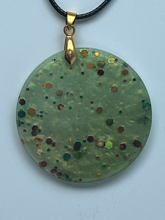 Harvest Moon — Sage Green & Earthy Glitter Circle Resin Pendant