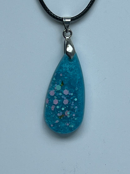 Blossom Tide — Dusty Teal & Blush Pink Glitter Resin Pendant