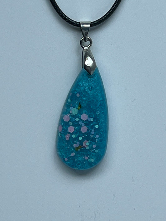 Blossom Tide — Dusty Teal & Blush Pink Glitter Resin Pendant