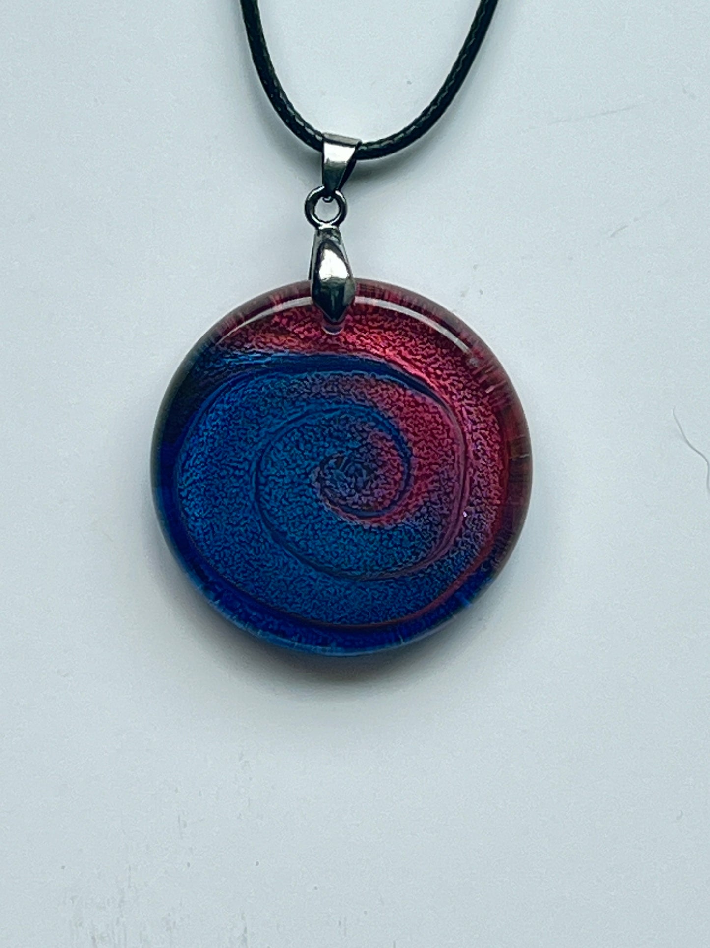 Crimson Spiral — Red & Cobalt Blue Galaxy Resin Pendant