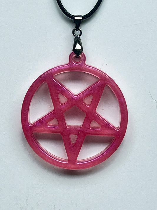 Inverted Rose — Fuchsia Pink Inverted Pentagram Circle Resin Pendant