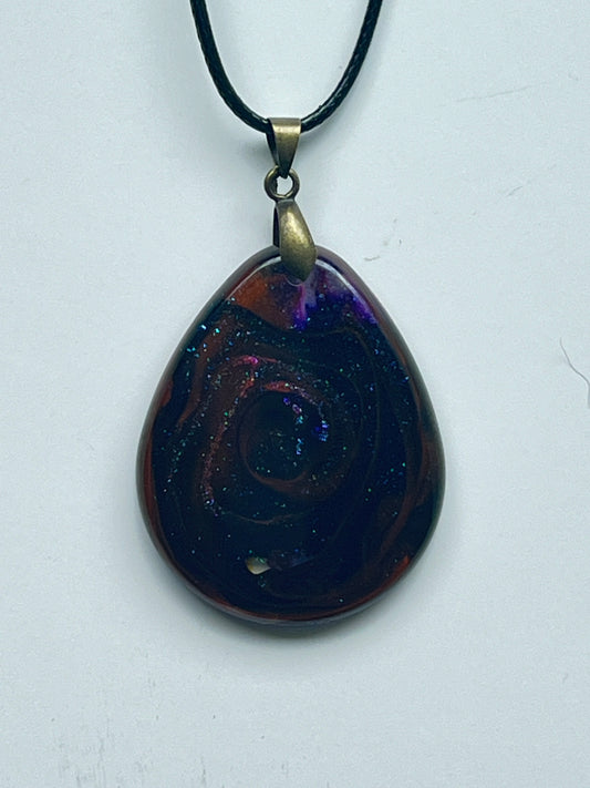 Dark Galaxy — Black, Crimson & Blue Violet Swirl Resin Pendant