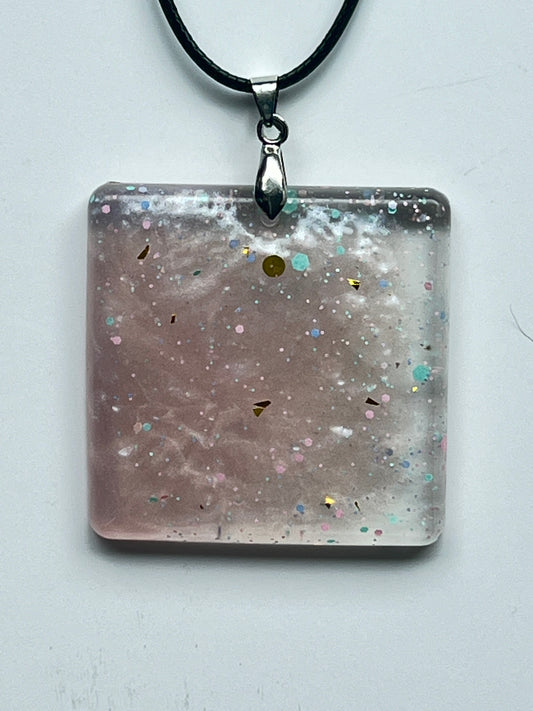 Quartz Reverie — Mauve & Confetti Resin Pendant