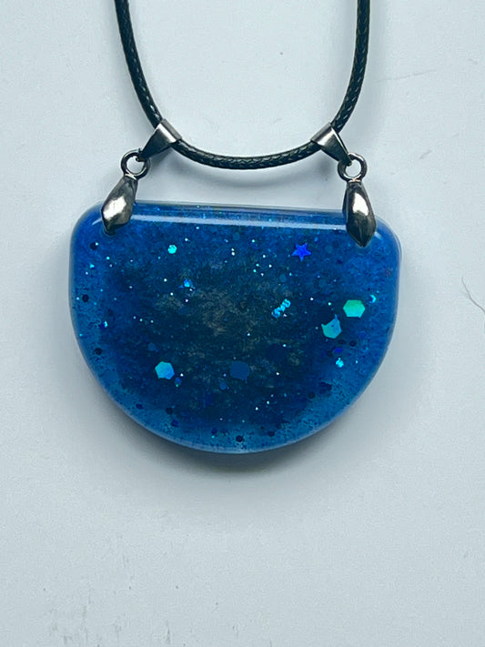 Starlit Vault — Deep Sapphire Resin Pendant