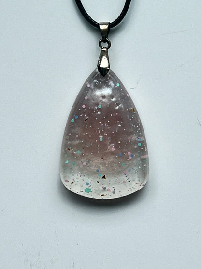Petal Snowfall — Mauve & Frost Resin Pendant
