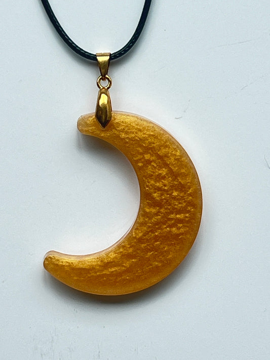 Honeyed Crescent — Golden Moon Resin Pendant