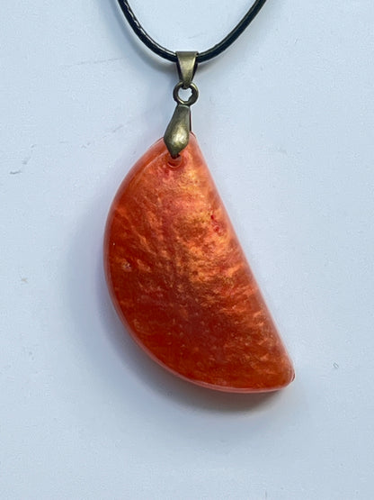 Ember Crescent — Fiery Orange Resin Pendant