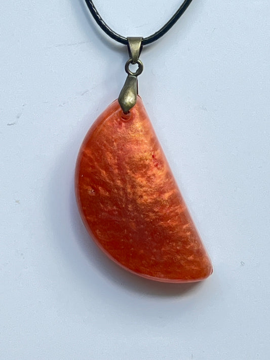 Ember Crescent — Fiery Orange Resin Pendant