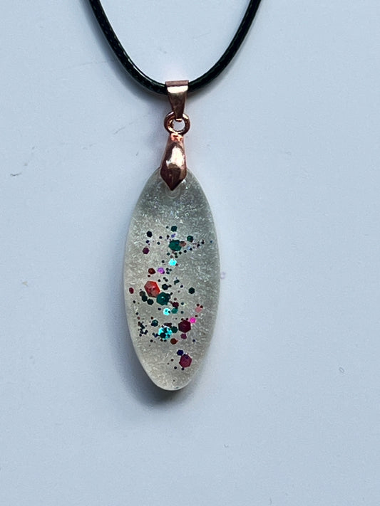 Prism Frost — Clear & Rainbow Confetti Resin Pendant
