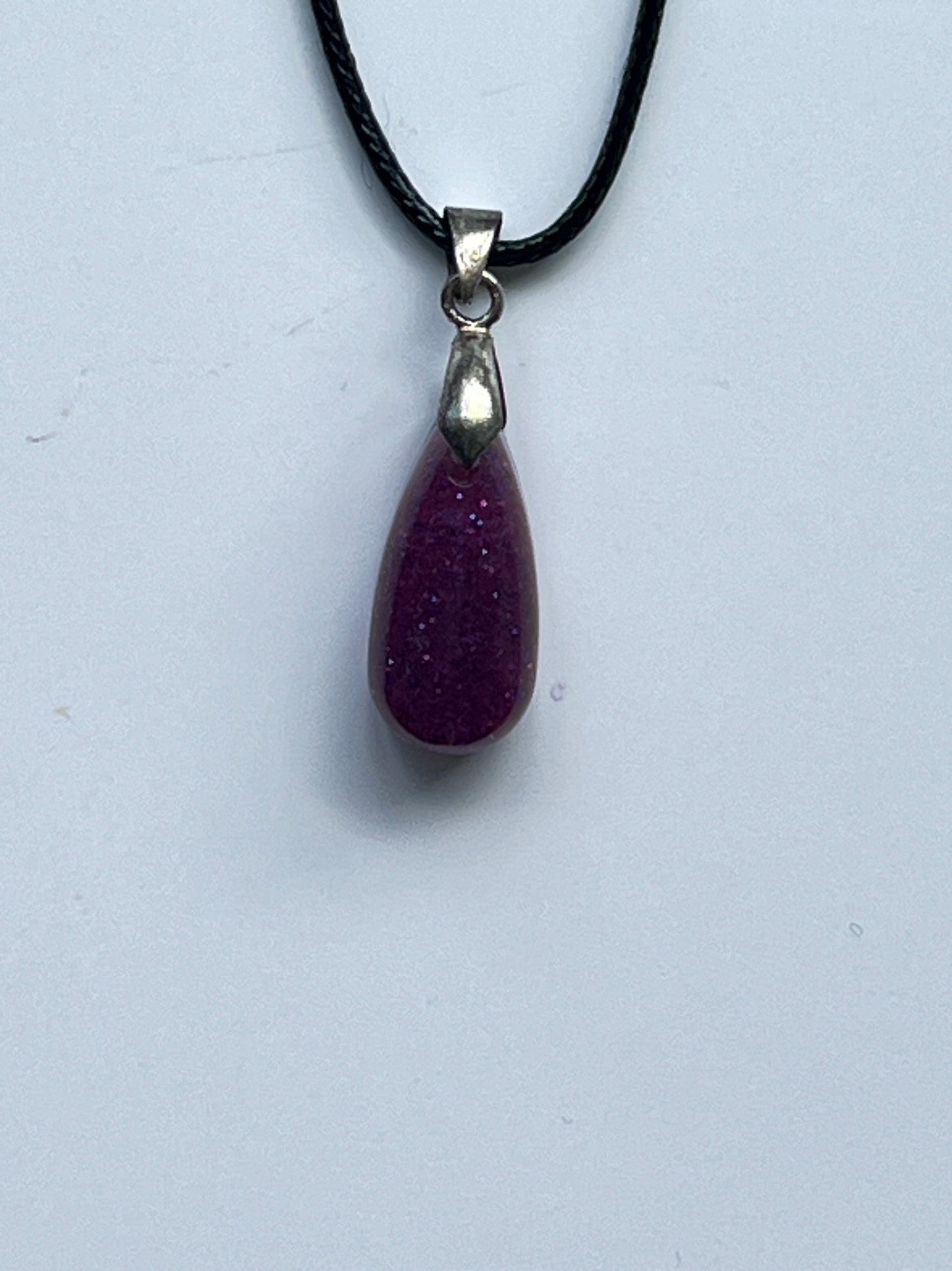 Amethyst Dewdrop — Plum Shimmer Resin Pendant