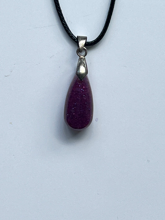 Amethyst Dewdrop — Plum Shimmer Resin Pendant