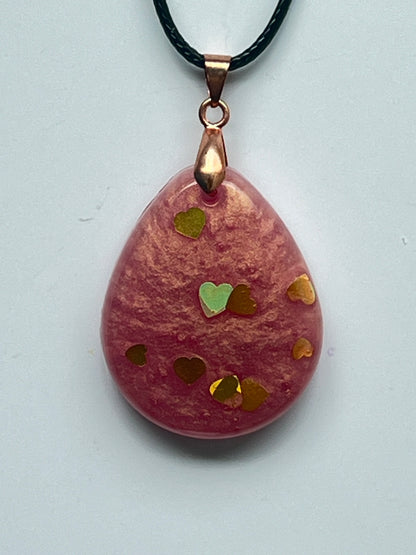 Sweetheart Charm — Rose & Golden Hearts Resin Pendant