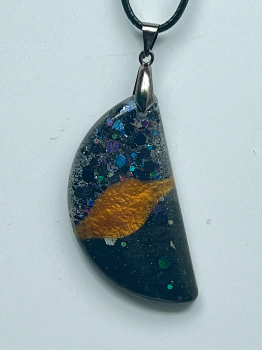 Ringed Planet — Black & Gold Cosmic Resin Pendant