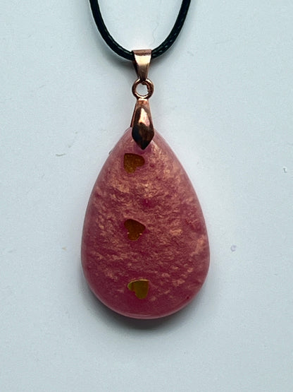 Golden Heartline — Rose & Gold Hearts Resin Pendant