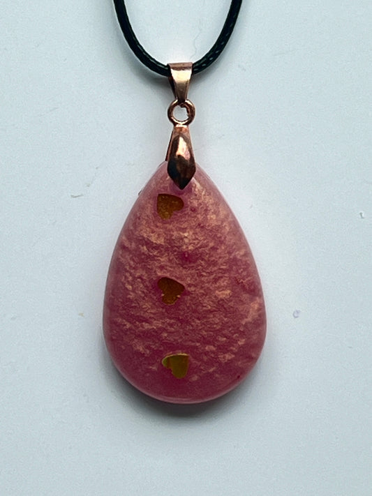 Golden Heartline — Rose & Gold Hearts Resin Pendant
